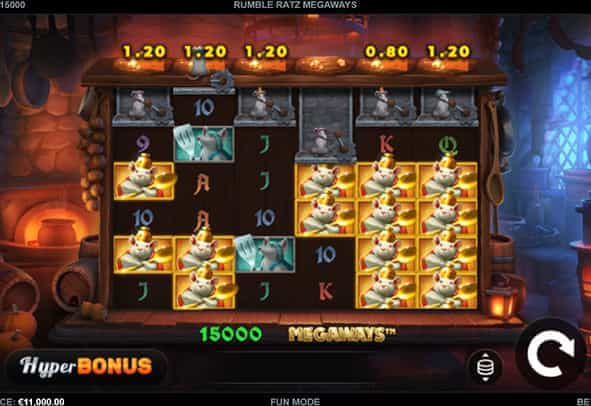 In-game play of the Kalamba Games slot, Rumble Ratz Megaways