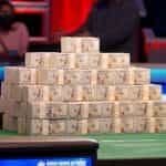 Cash stacked up at the finals table of the World Series of Poker.