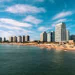 The highrise buildings of Punta del Este along the shore.